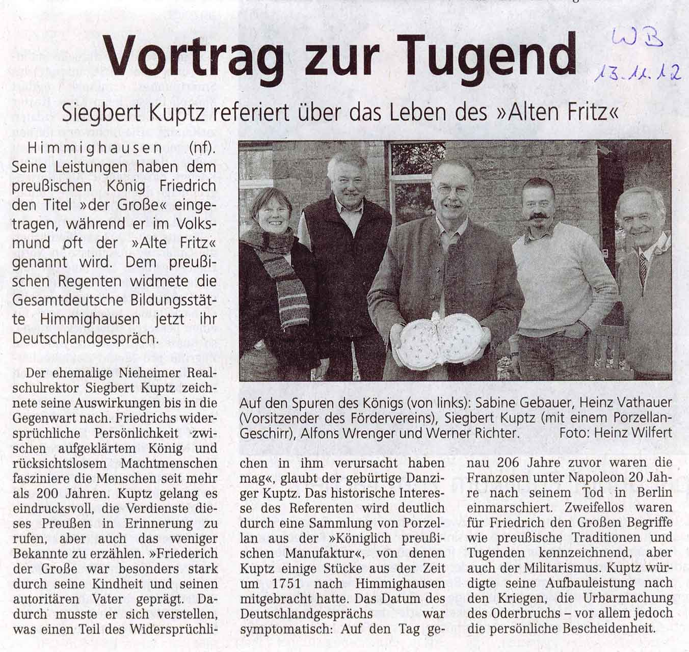 Presseartikel 13.11.2012 Westfalen-Blatt 25. Deutschlandgespräch