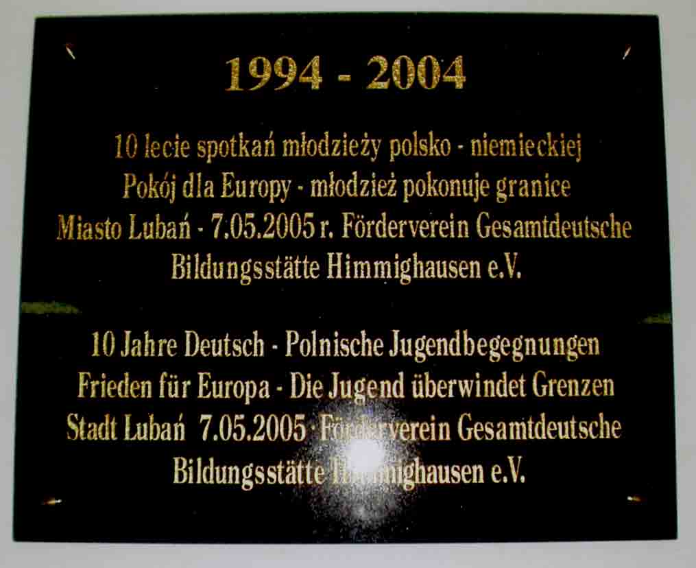 Gedenktafel 10 Jahre deutsch-polnische Jugendbegegnung