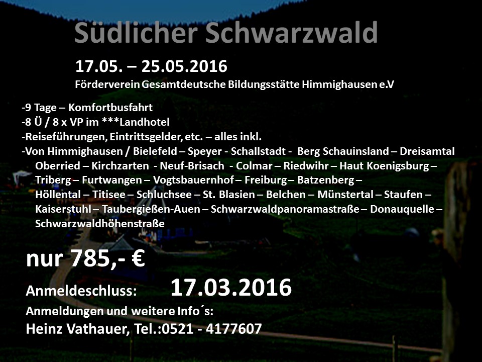 Plakat 39. Studienfahrt südl. Schwarzwald